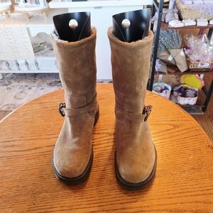 Cole Haan Tan Leather With Faux Fur Winter Boots Waterproof Shearling Lined